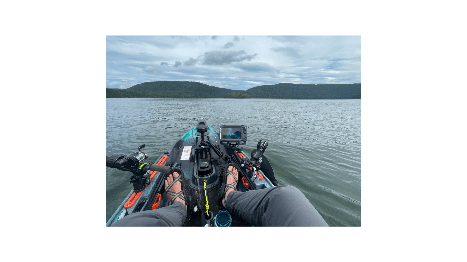 Old Town Autopilot kayak with electronics on Raystown Lake